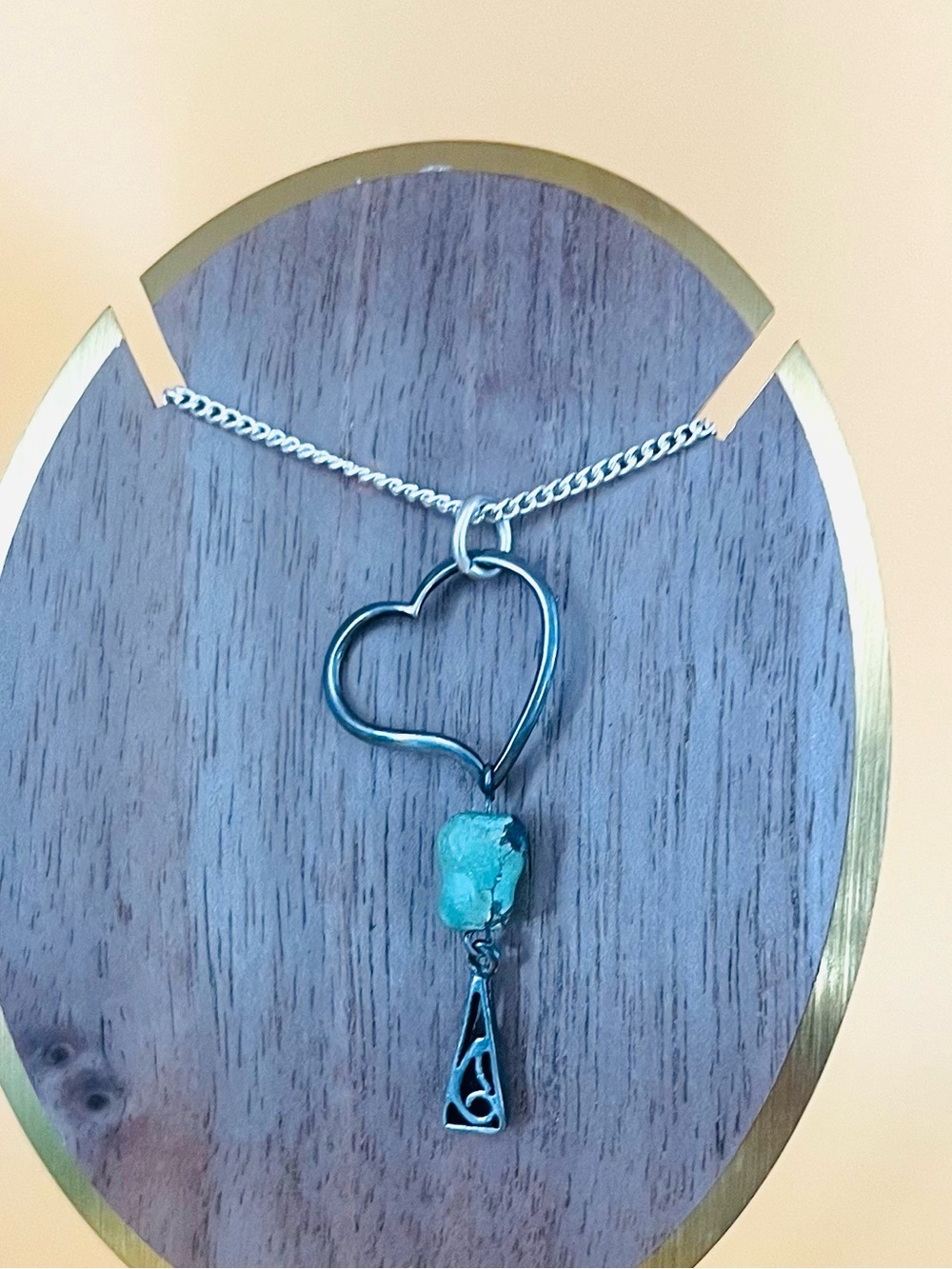 Silver Heart Pendant Necklace with turquoise Stone
